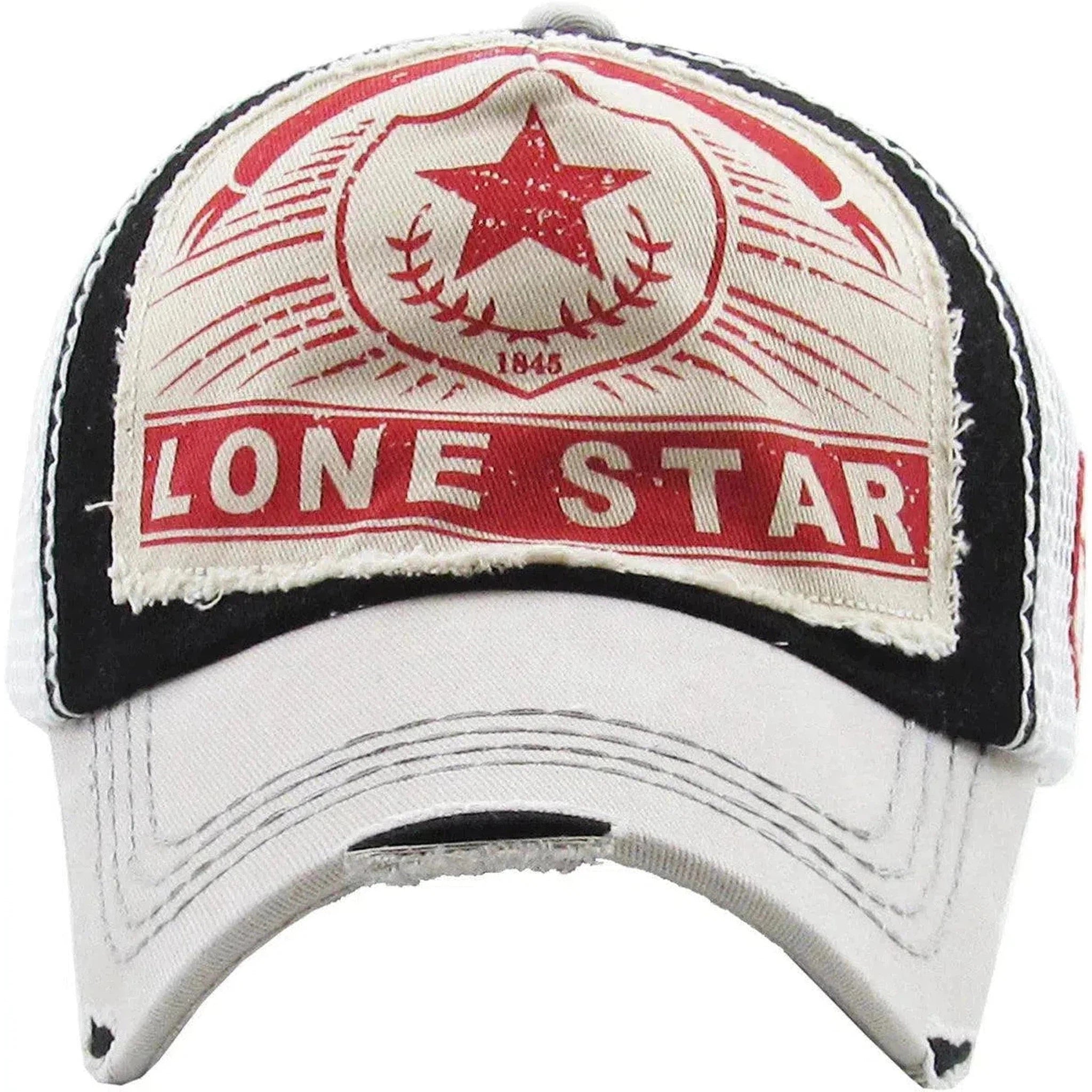 Distressed Vintage Lone Star Patched Logo Black & Stone Snapback Hat by KB Ethos