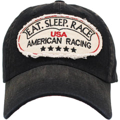 Eat Sleep Race Vintage Distressed Black Adjustable Racing Cap Hat by KB Ethos