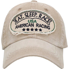 Eat Sleep Race Vintage Distressed Beige Khaki Racing Cap Hat