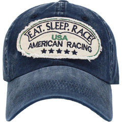 Eat Sleep Race Vintage Distressed Navy Blue Racing Cap Hat