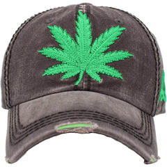 Cannabis, 420, Green Pot Leaf Logo Vintage Dark Gray Strapback Dad Hat by KB Ethos