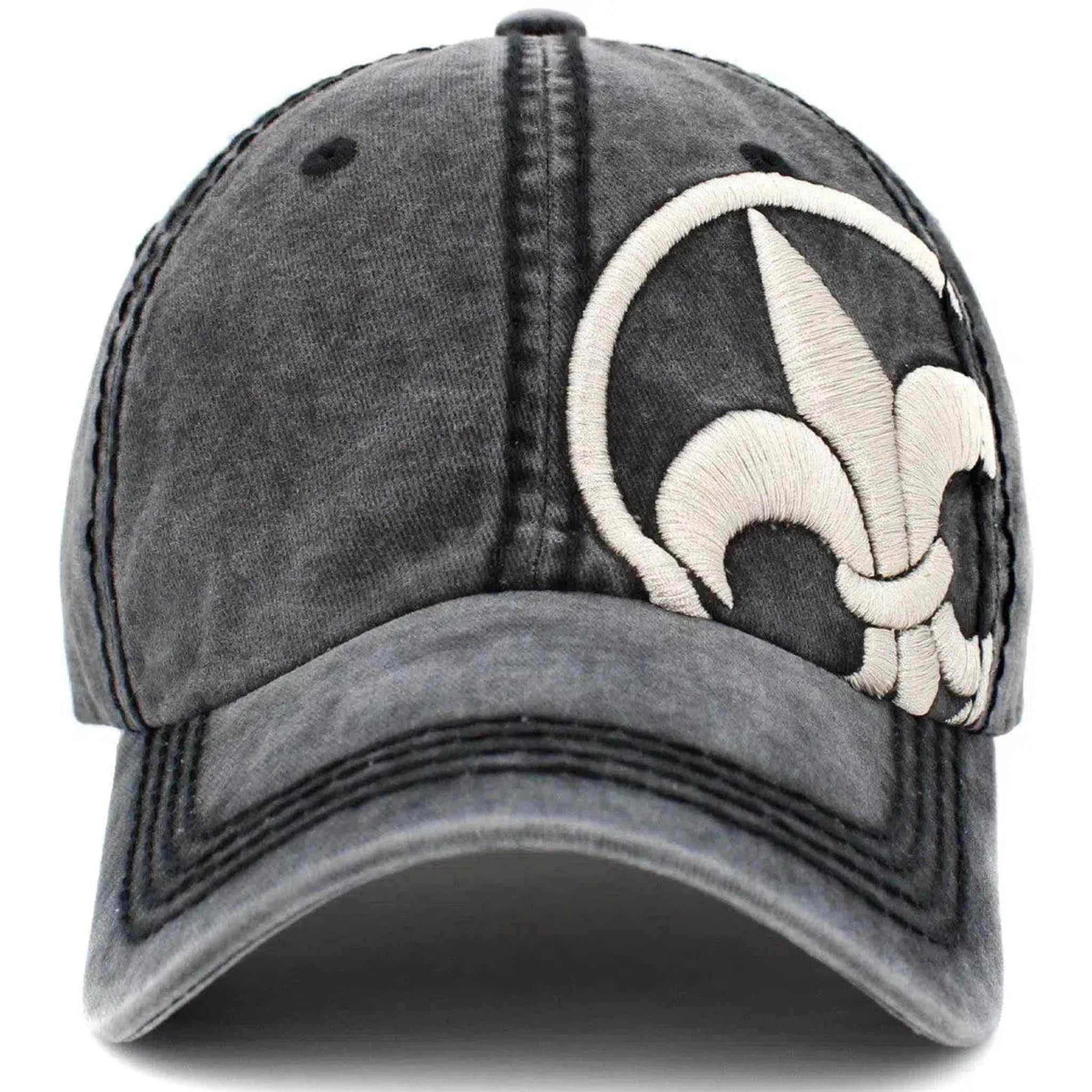 Fleur De Lis Coat of Arms Black Cap Vintage Adjustable Hat by KB Ethos