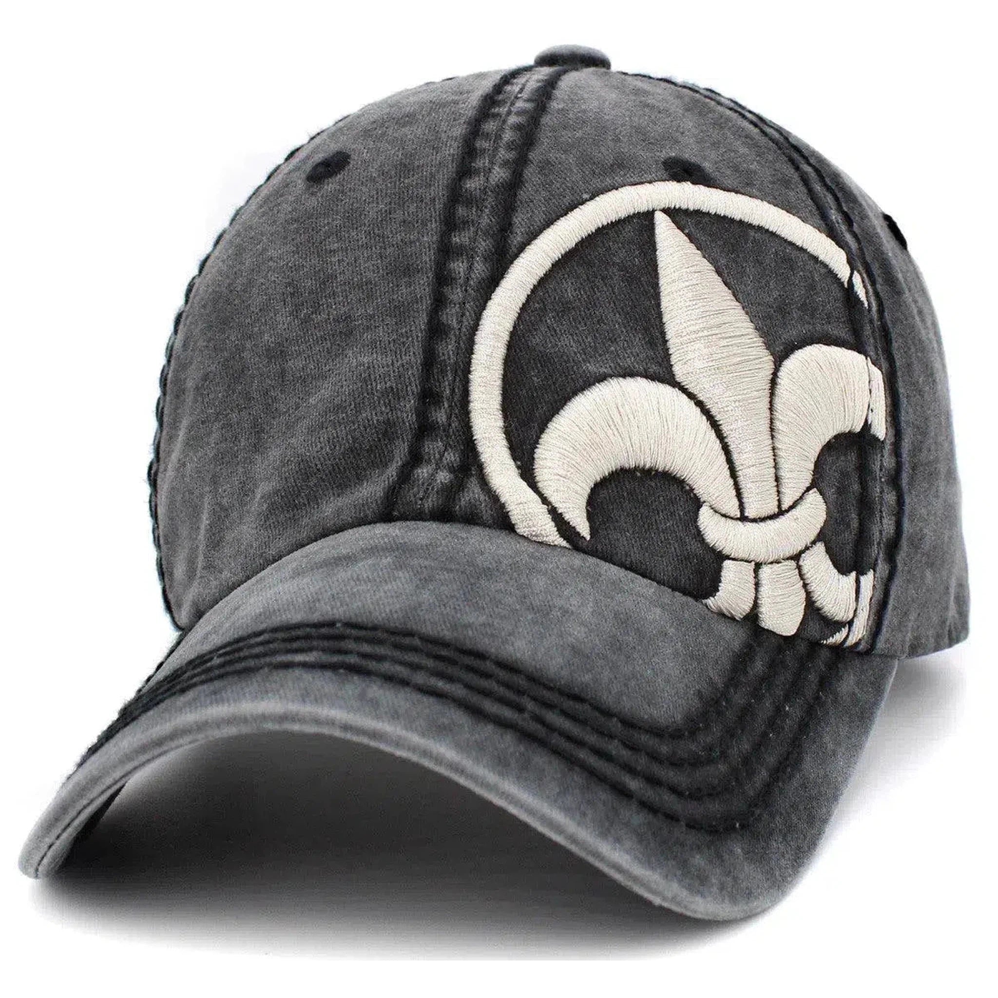 Fleur De Lis Coat of Arms Black Cap Vintage Adjustable Hat by KB Ethos