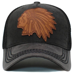 Native American Big Chief Meshback Trucker Style Cap Black Hat by KB Ethos