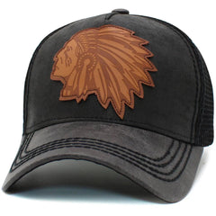 Native American Big Chief Meshback Trucker Style Cap Black Hat by KB Ethos