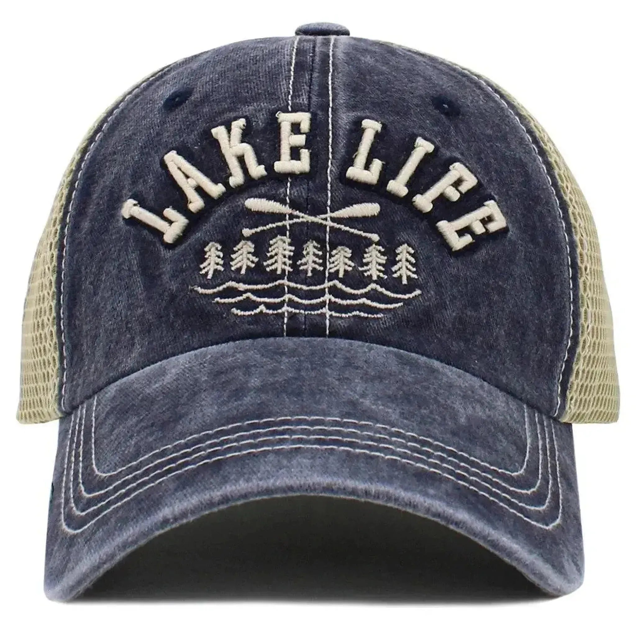 Lake Life Mesh Snapback Cap – KB Ethos Vintage Navy Blue & Khaki Hat