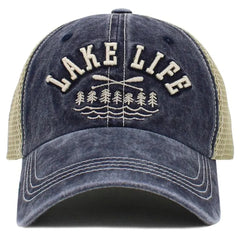 Lake Life Mesh Snapback Cap – KB Ethos Vintage Navy Blue & Khaki Hat