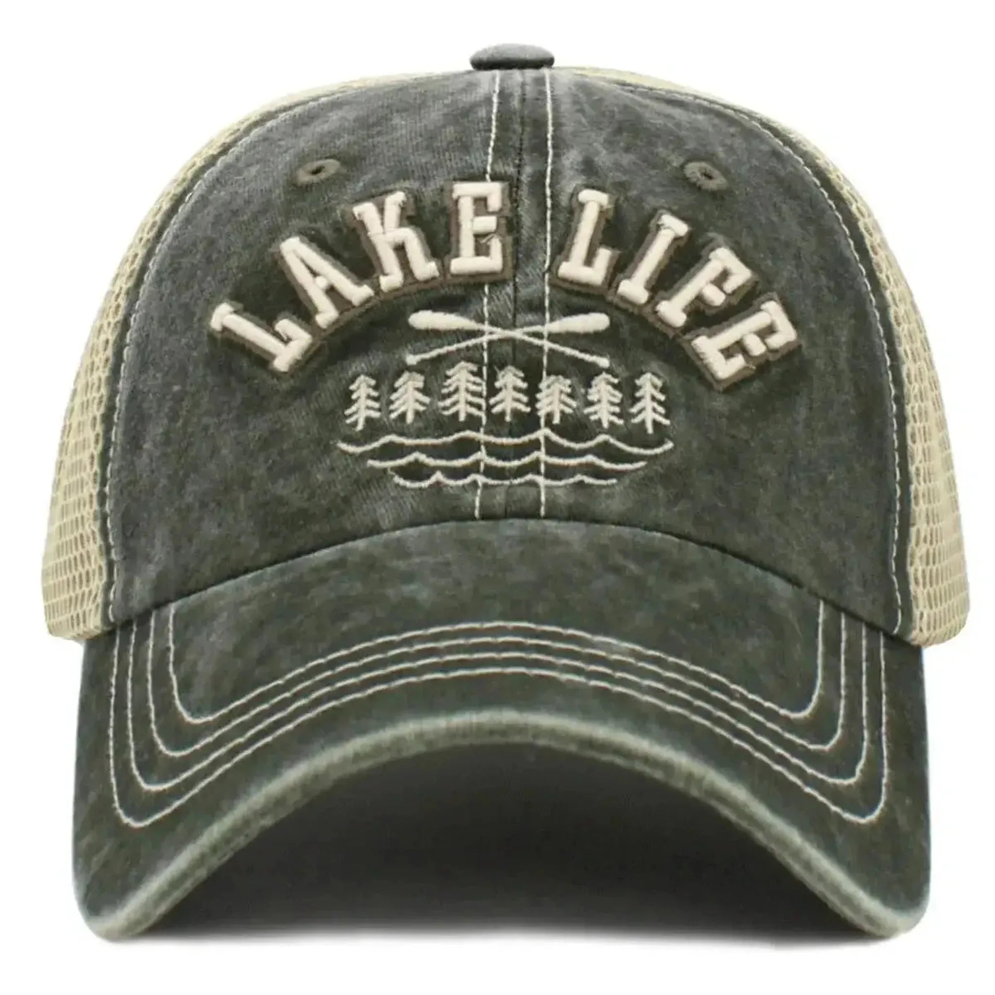 Lake Life Mesh Snapback Cap – KB Ethos Vintage Olive Drab & Khaki Hat