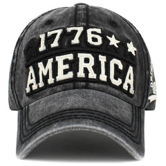 1776 America USA Black Vintage Adjustable Baseball Style Dad Hat by KB Ethos