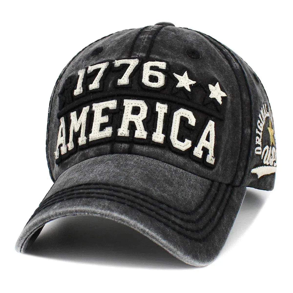 1776 America USA Black Vintage Adjustable Baseball Style Dad Hat by KB Ethos