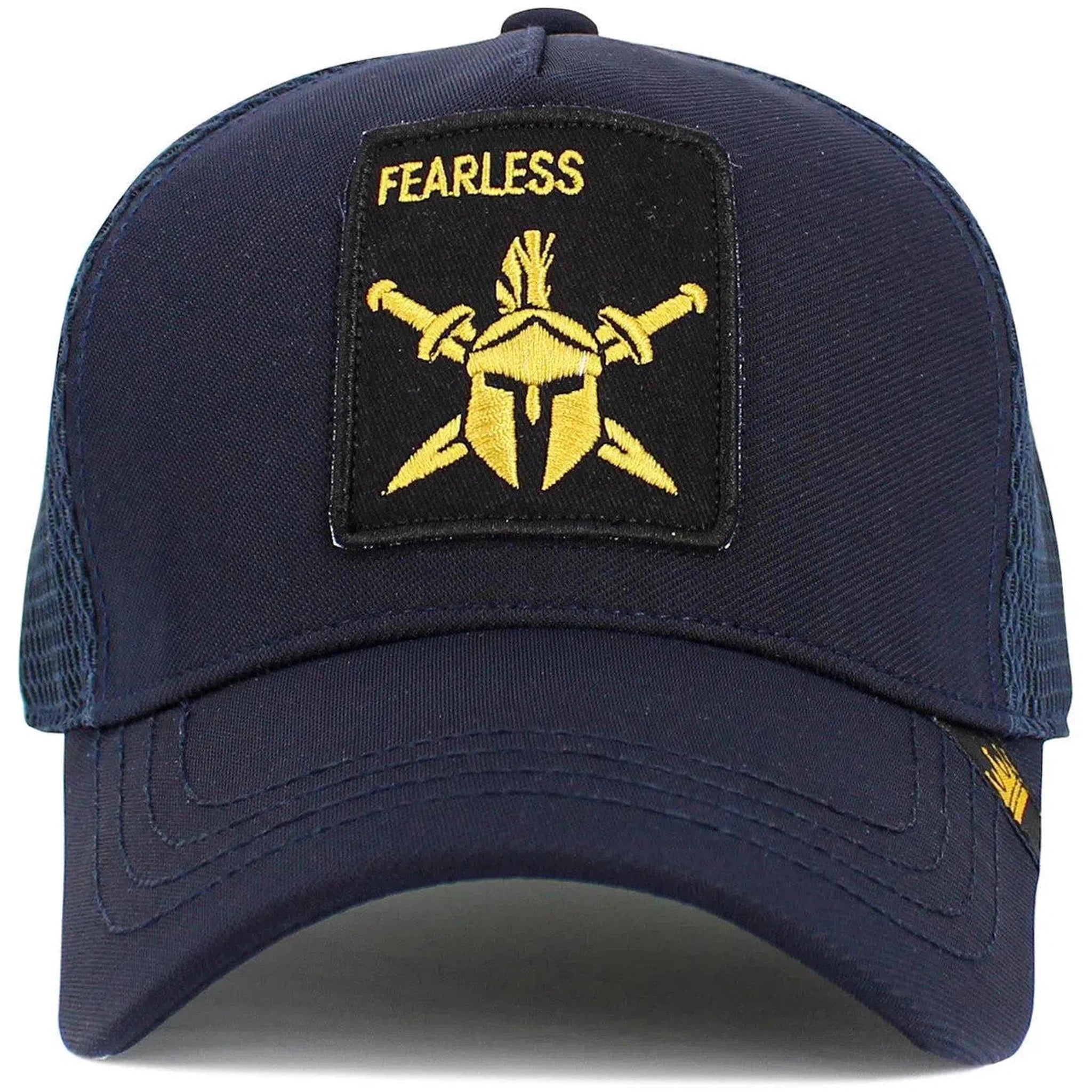 Fearless Spartan Helmet Molon Labe Navy Blue Trucker Style Hat by KB Ethos