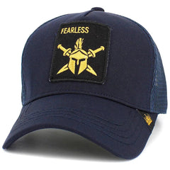 Fearless Spartan Helmet Molon Labe Navy Blue Trucker Style Hat by KB Ethos