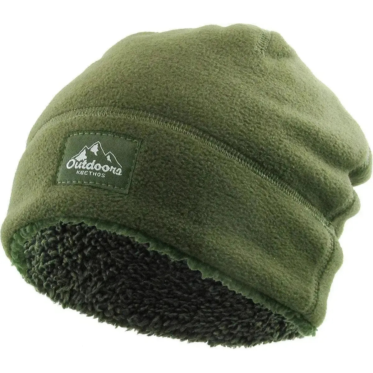 Fleece Fur Lined Sherpa Skull Cap Olive Green Knit Winter Hat Beanie