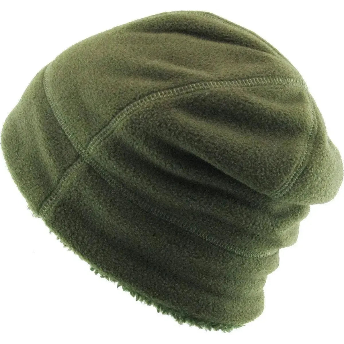 Fleece Fur Lined Sherpa Skull Cap Olive Green Knit Winter Hat Beanie