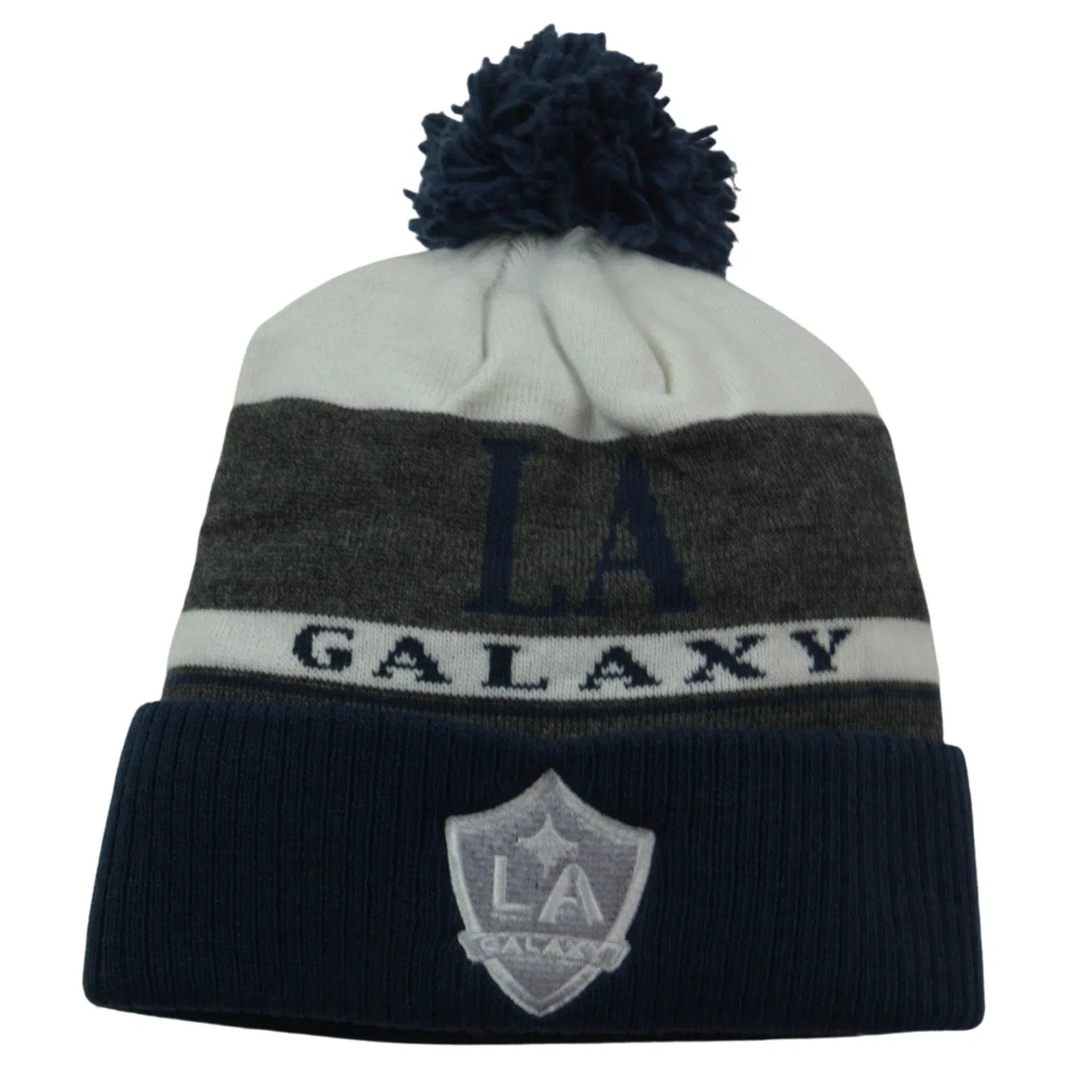 LA Galaxy MLS Striped Tonal Team Logo Soccer Pom Knit Winter Hat