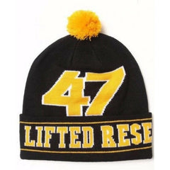 LRG 47 Lifted Research Group Black & Yellow Knit Pom Pom Beanie Winter Hat