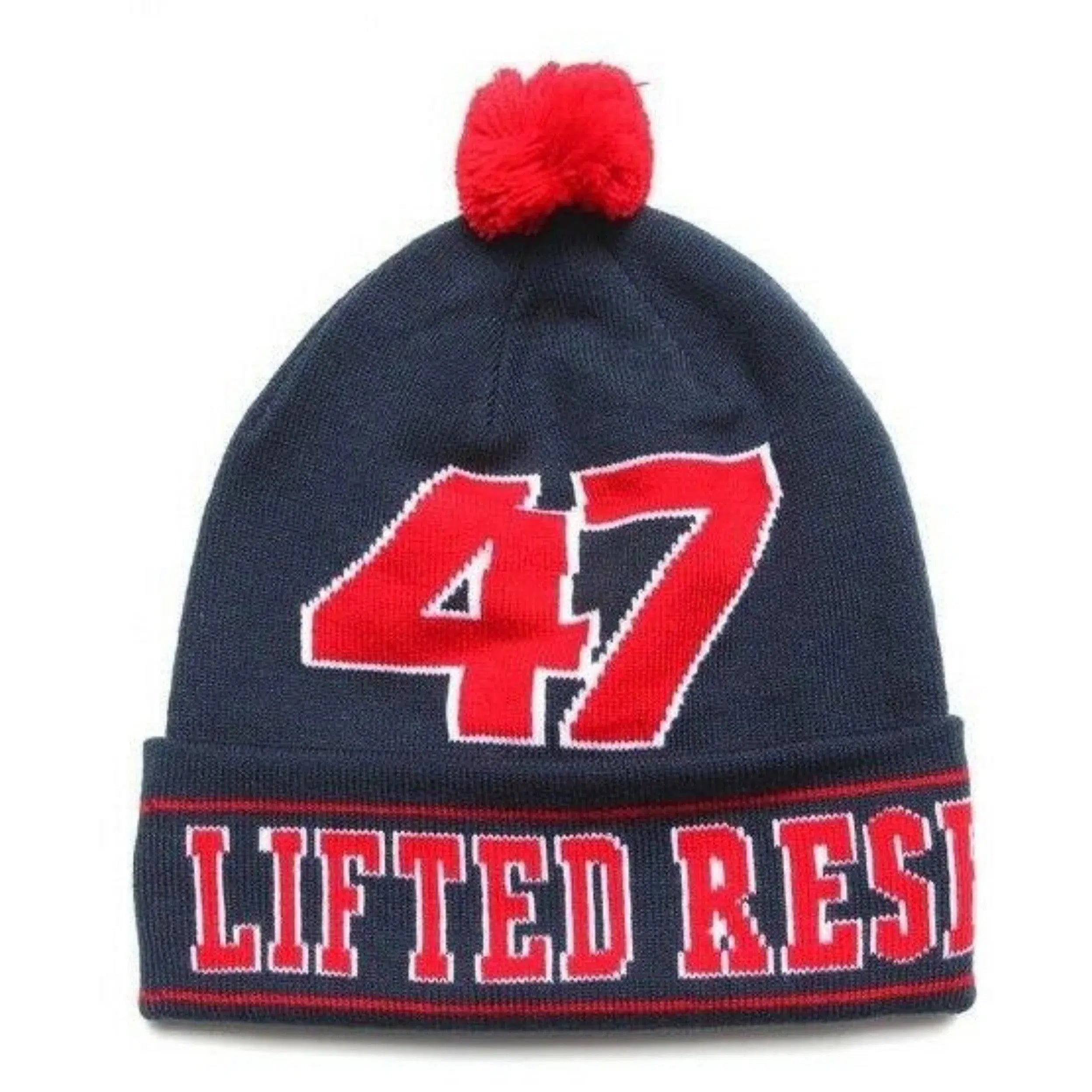 LRG 47 Lifted Research Group Navy Blue Knit Pom Pom Beanie Winter Hat