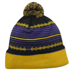 LRG Lifted Research Group LFTD Purple & Yellow Knit Pom Pom Beanie Winter Hat