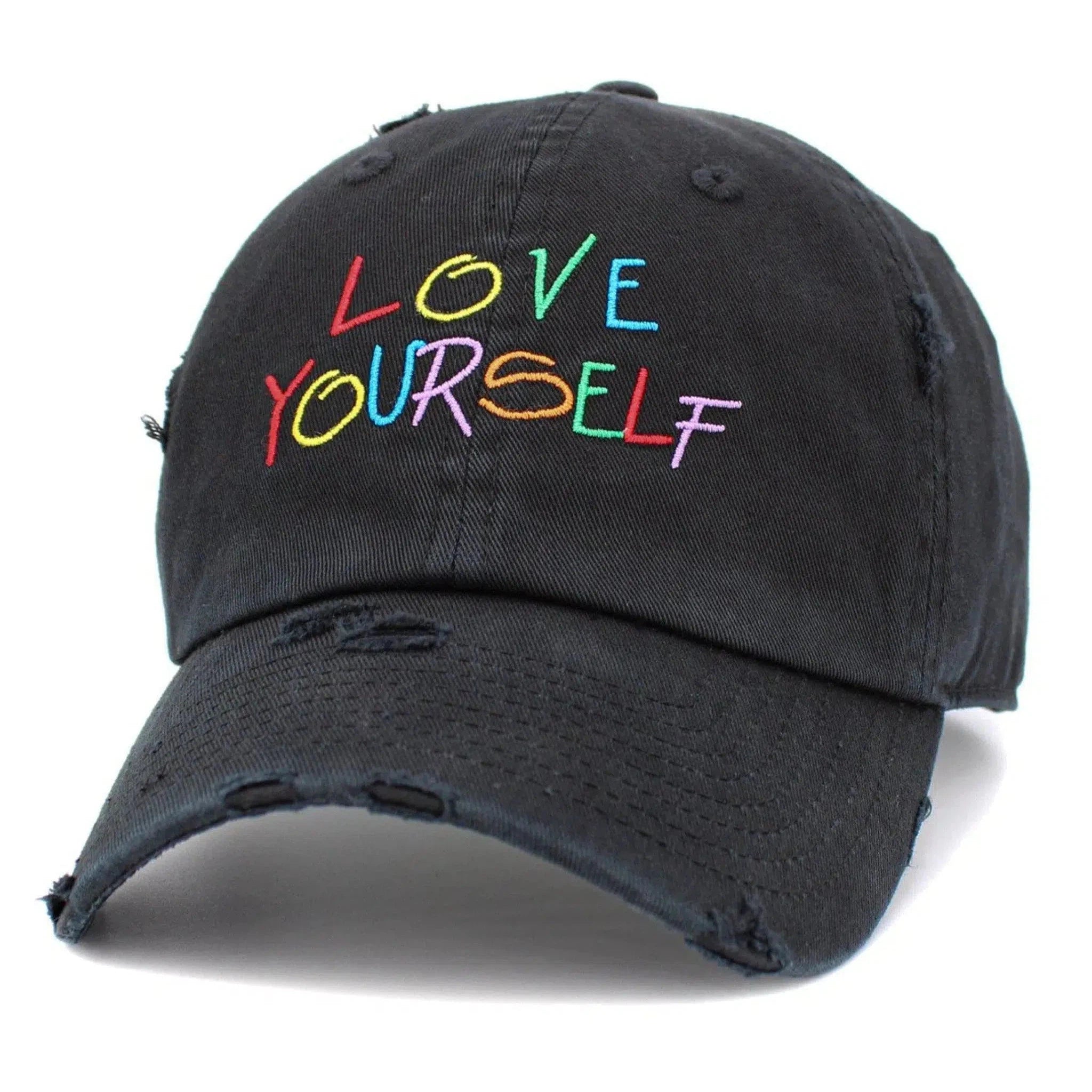 Love Yourself Vintage Adjustable Black Distressed Hat