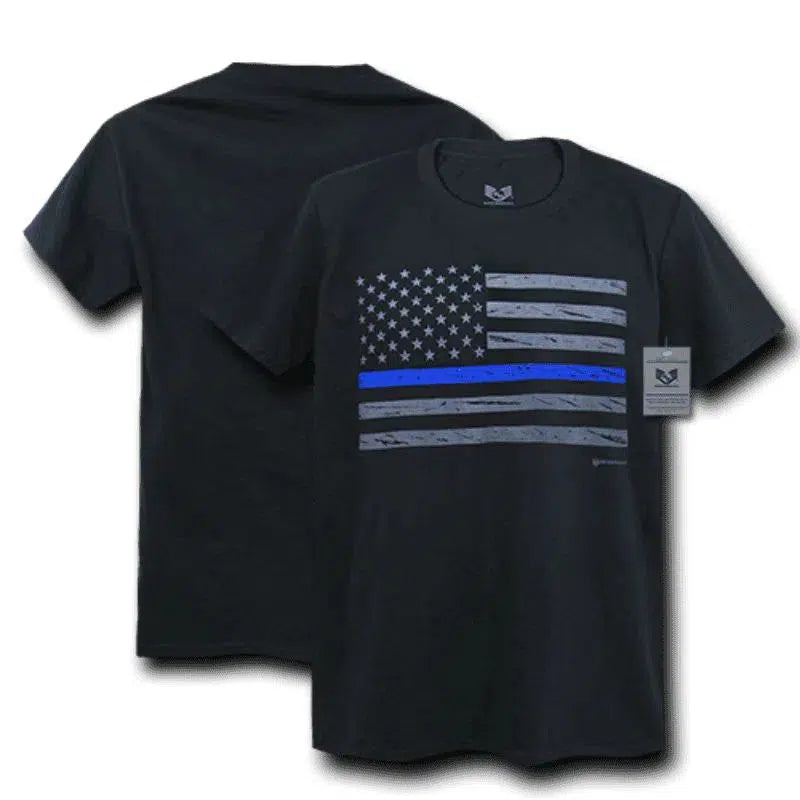 "Men's Blue Line Flag Support Police Patriotic Black T-Shirt - Law Enforcement Apparel"