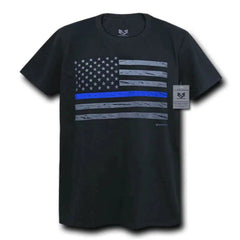 "Men's Blue Line Flag Support Police Patriotic Black T-Shirt - Law Enforcement Apparel"