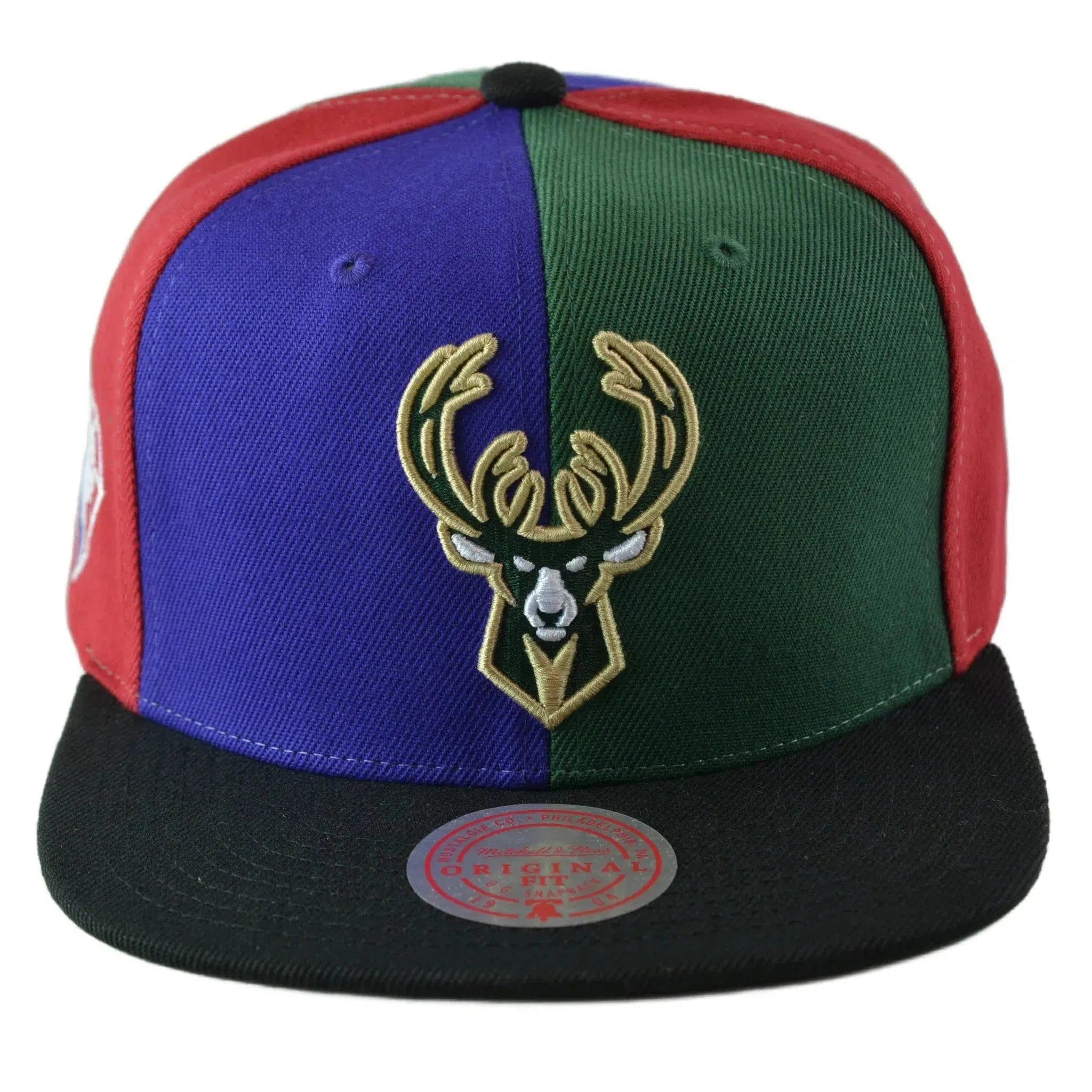 Milwaukee Bucks NBA Team Era Pinwheel Men's Snapback Cap, Flat Bill Hat by Mitchell & Ness