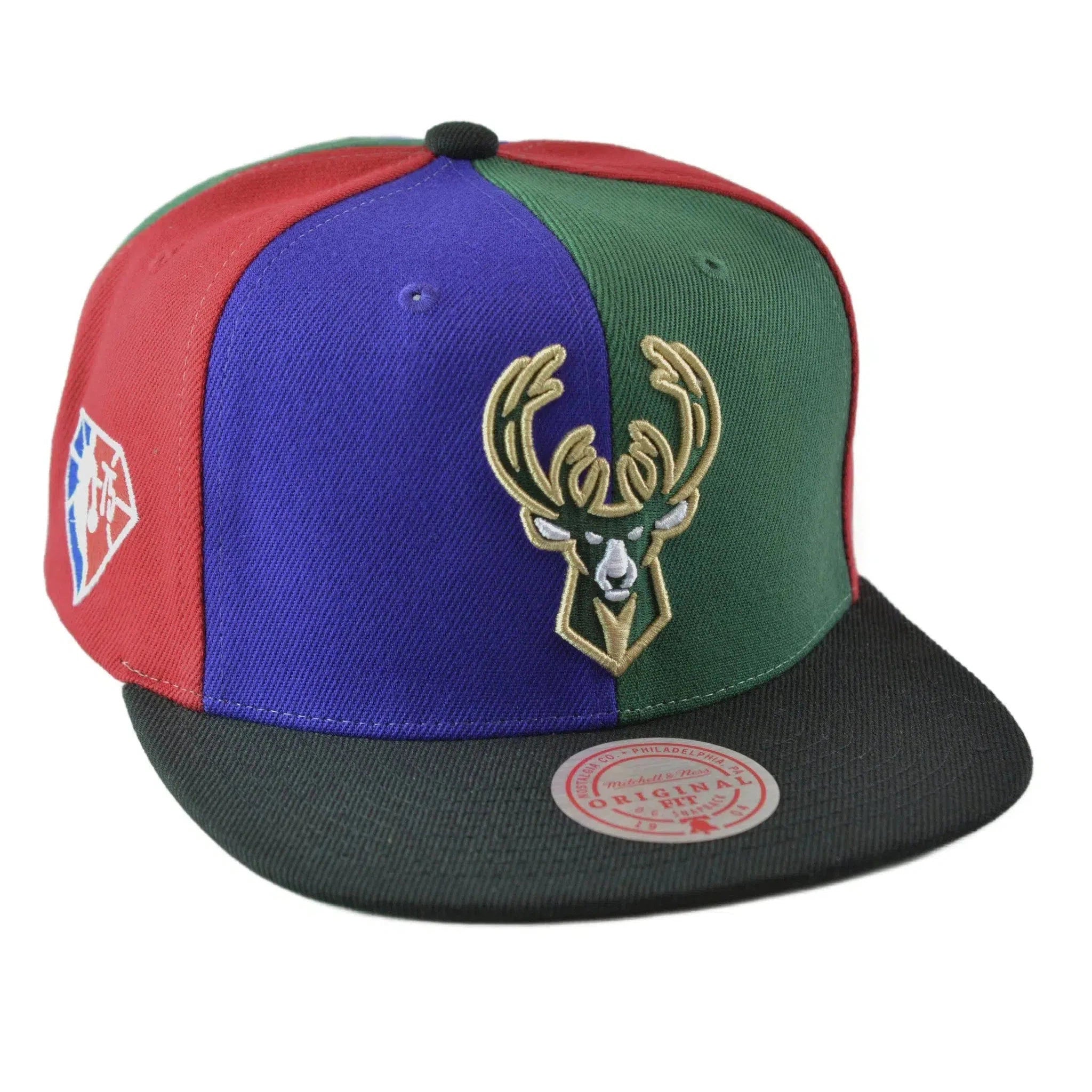 Milwaukee Bucks NBA Team Era Pinwheel Men's Snapback Cap, Flat Bill Hat by Mitchell & Ness