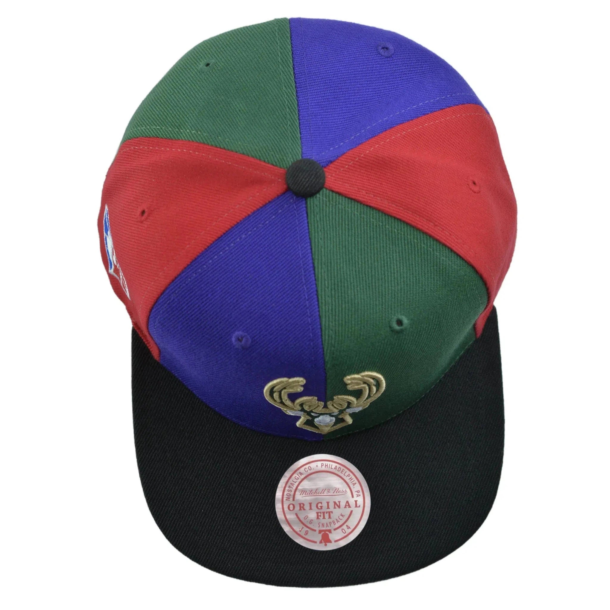 Milwaukee Bucks NBA Team Era Pinwheel Men's Snapback Cap, Flat Bill Hat by Mitchell & Ness