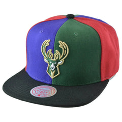 Milwaukee Bucks NBA Team Era Pinwheel Men's Snapback Cap, Flat Bill Hat by Mitchell & Ness