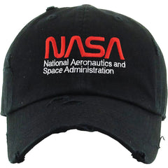 NASA Distressed Adjustable Black Cotton Dad Hat