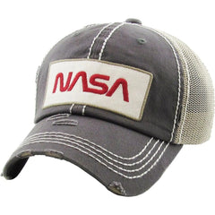 NASA Distressed Adjustable Gray & Khaki Mesh Back Cap Dad Hat by KB Ethos