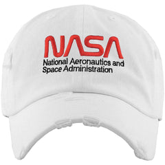 NASA Distressed Adjustable White Cotton Dad Hat