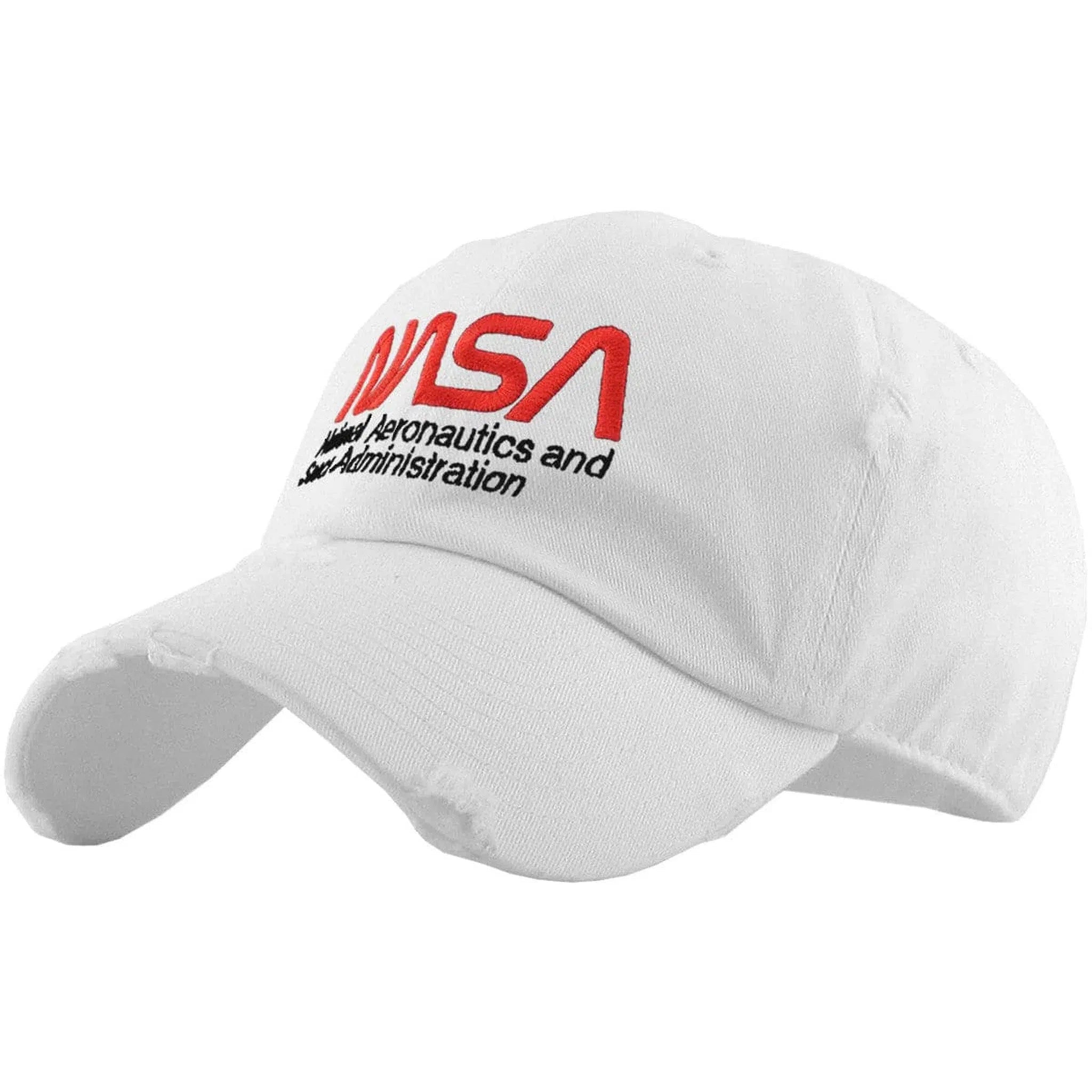 NASA Distressed Adjustable White Cotton Dad Hat