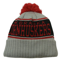 Nebraska Cornhuskers NCAA Striped Pom Pom Winter Knit Hat beanie by New Era