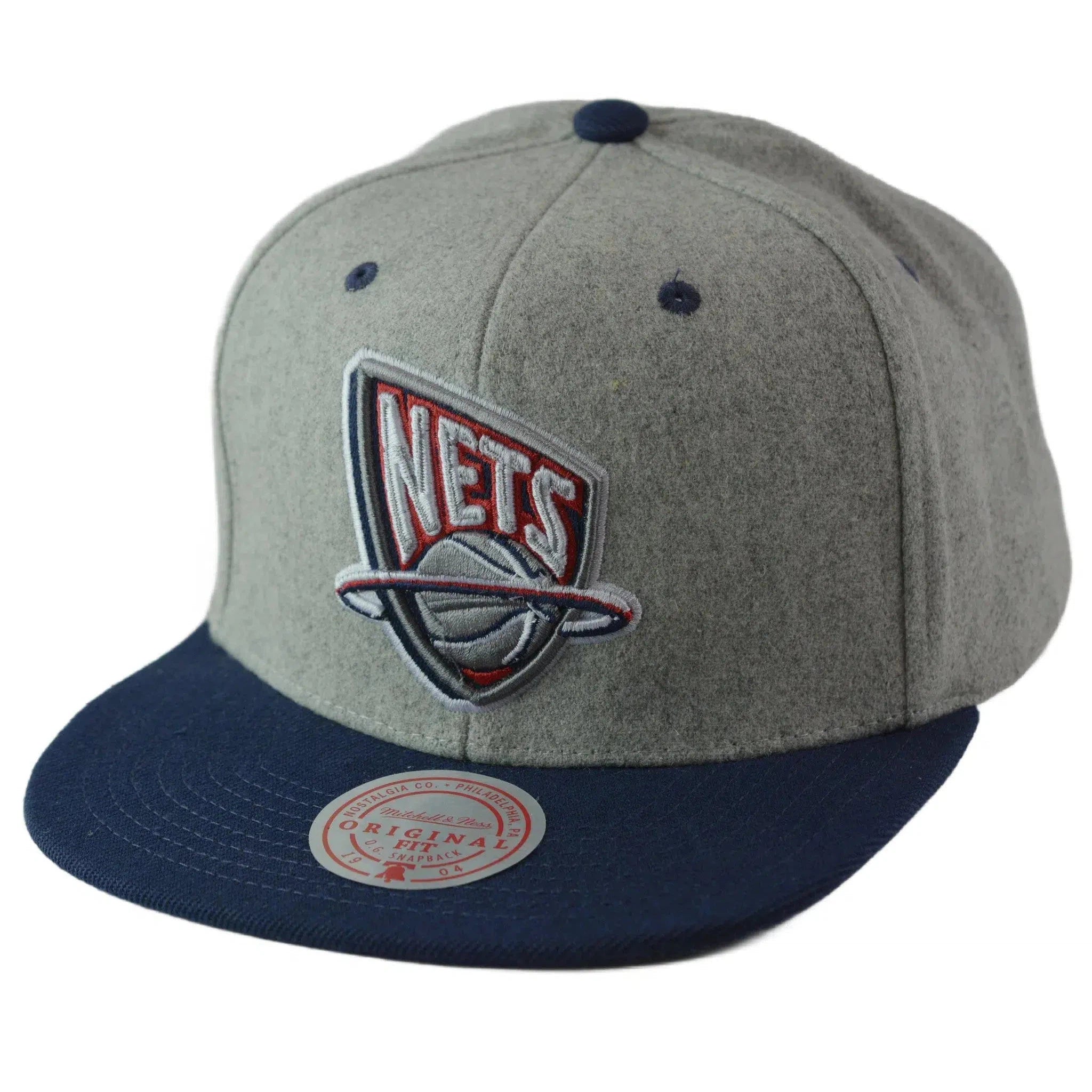 New Jersey Nets NBA HWC Melton Wool 2 Tone Gray & Blue Men's Snapback Hat by Mitchell & Ness