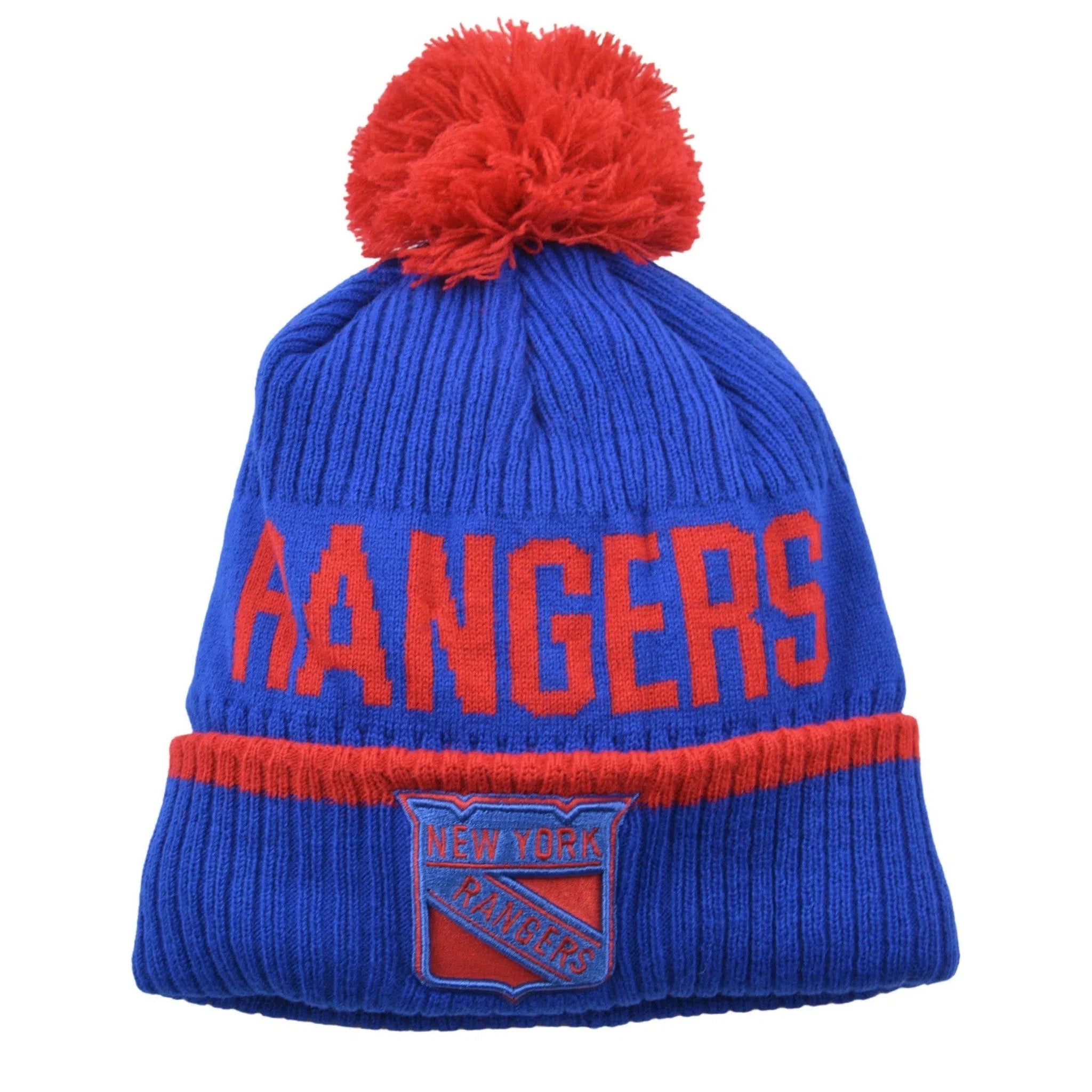 New York Rangers NHL Iconic Stroke Knit Beanie Pom Pom Winter Hat