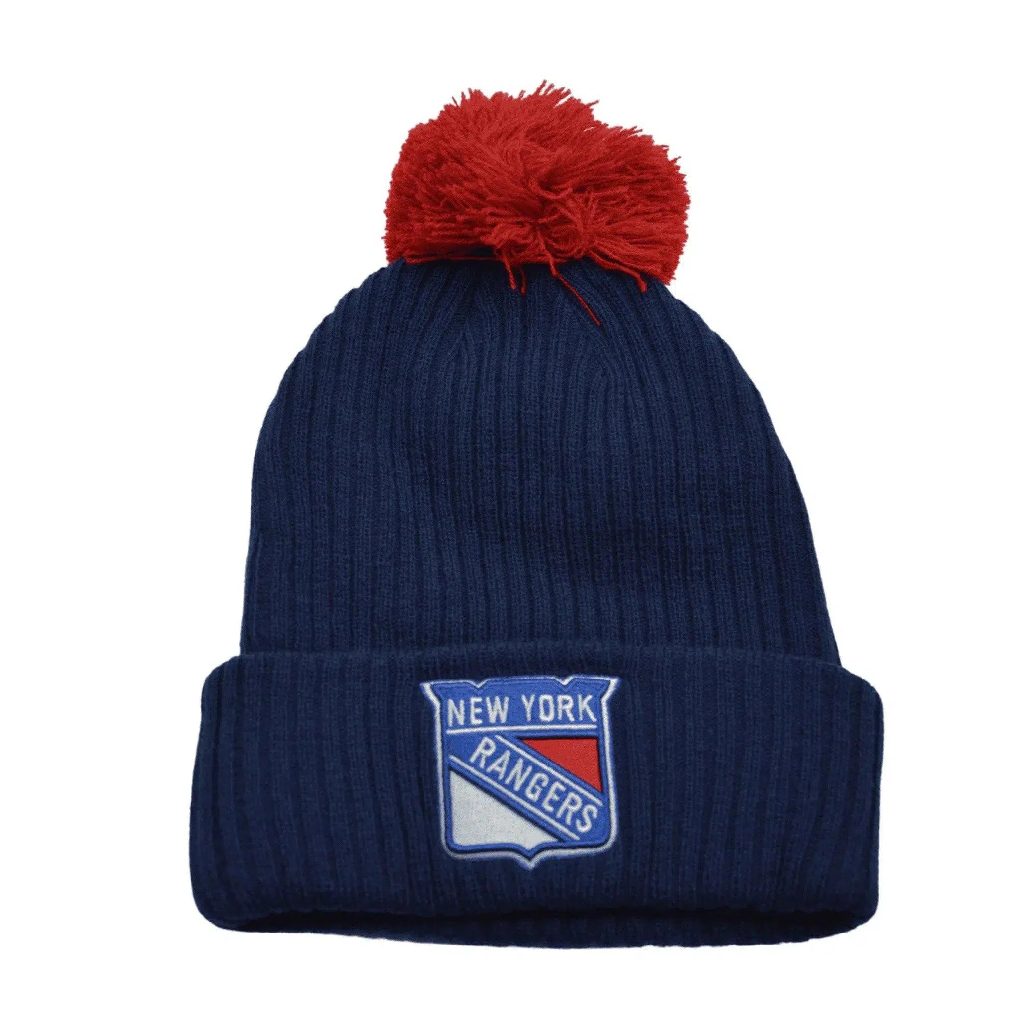 New York Rangers NHL Keystone Ribbed Knit Beanie Pom Winter Hat