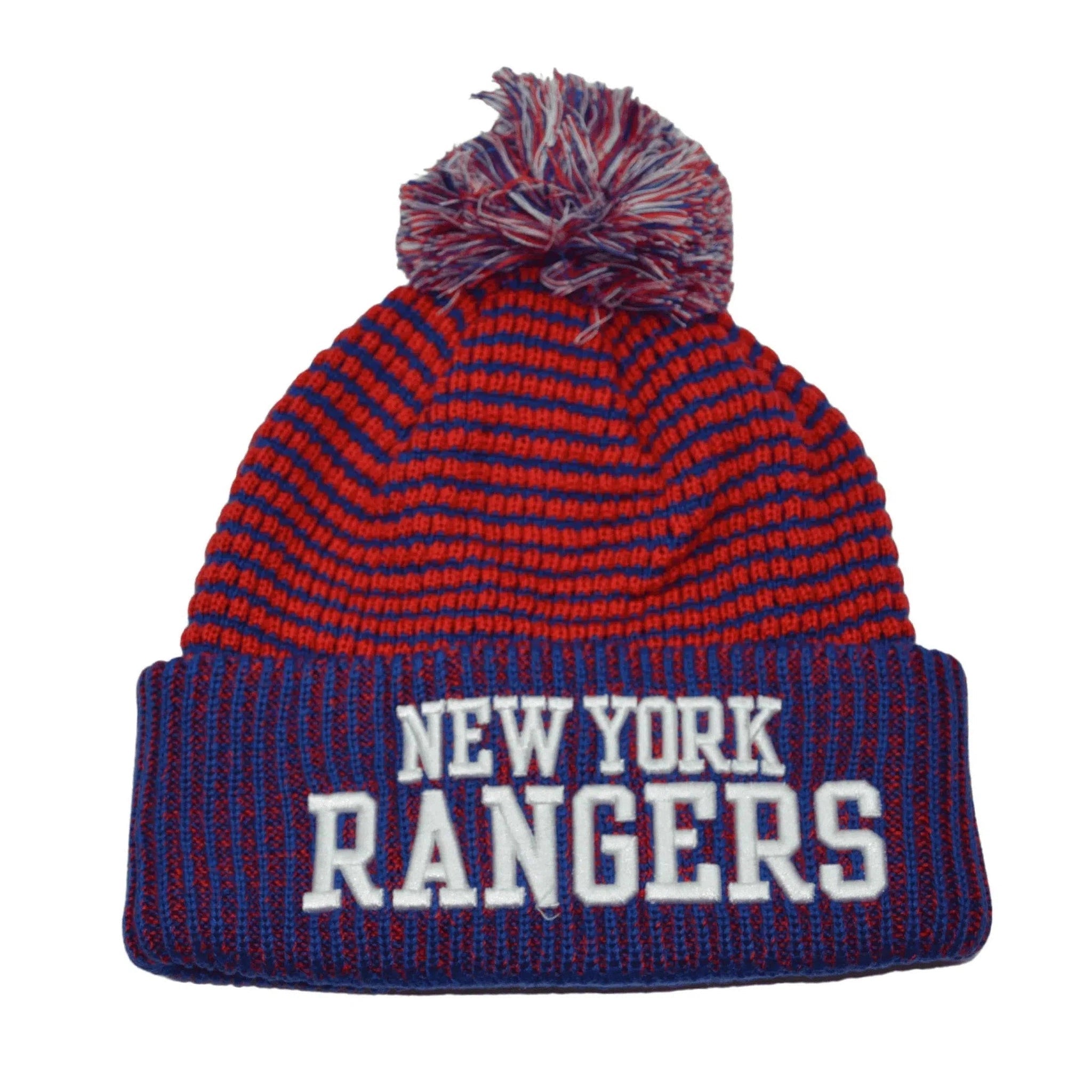 New York Rangers NHL Team Wordmark Knit Beanie Pom Pom Winter Hat