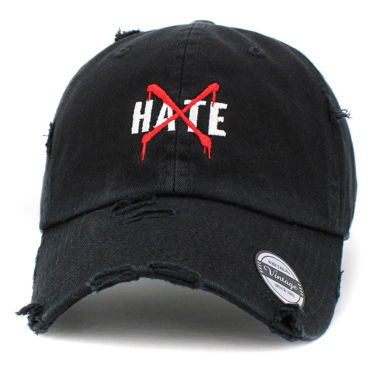 No Hate Vintage Adjustable Black Distressed Hat by KB Ethos