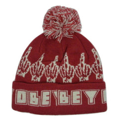 OBEY Clothing Bird Knit Pom Pom Winter Beanie Red Hat
