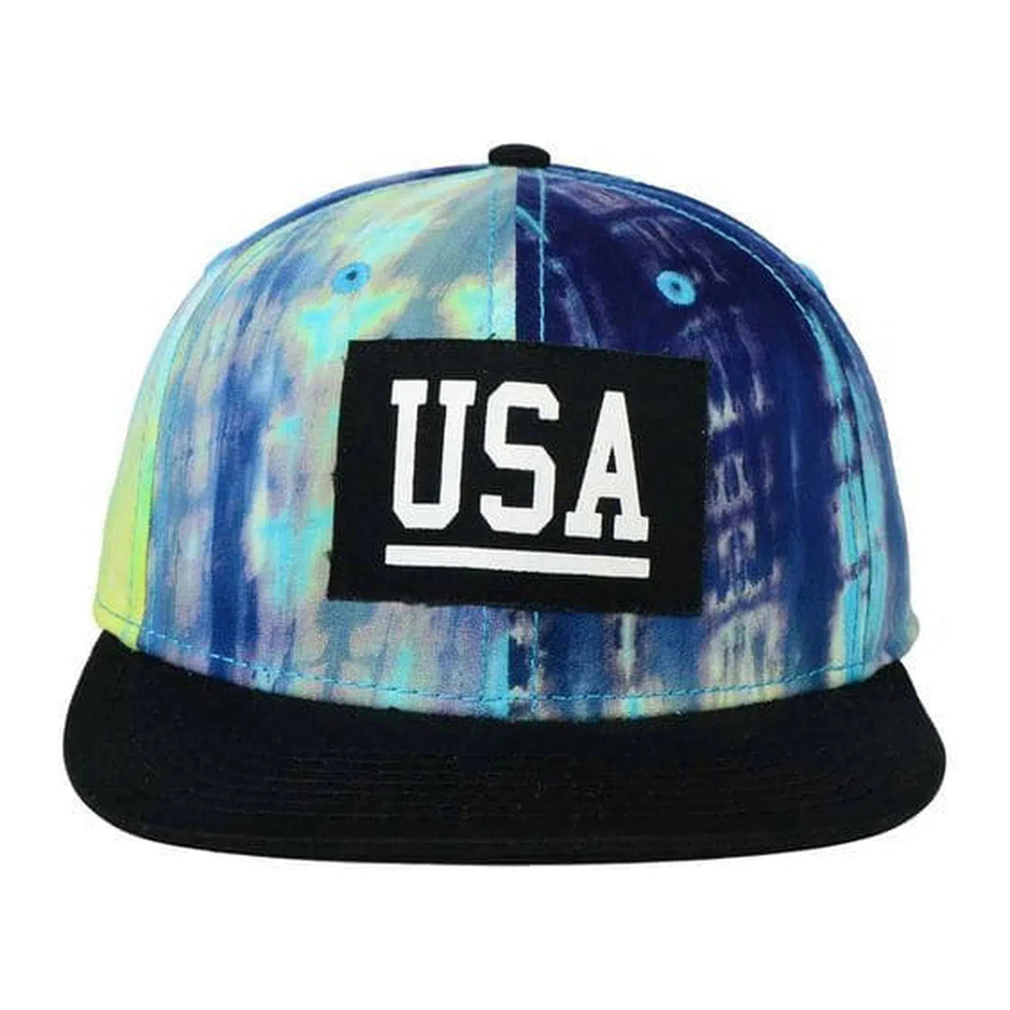 Official Brand USA Black & Tie Dye Adjustable Strap Flat Bill Hat