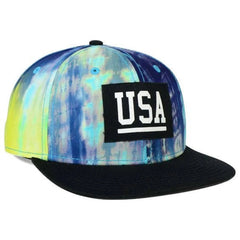 Official Brand USA Black & Tie Dye Adjustable Strap Flat Bill Hat