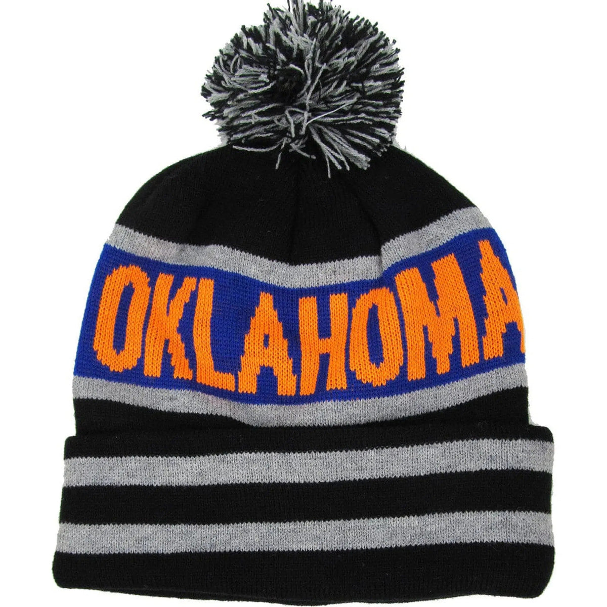 Oklahoma City Collection Knit Black, Gray & Orange Pom Style Beanie Winter Hat by KB ETHOS