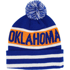 Oklahoma City Collection Knit Blue, White & Orange Pom Style Beanie Winter Hat