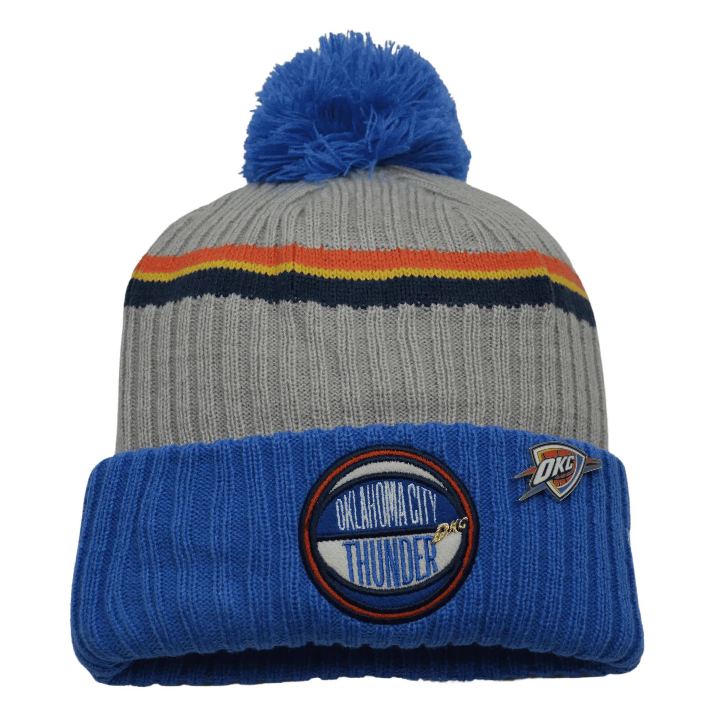 Oklahoma City Thunder OKC NBA Draft Pin Basketball Pom Pom Knit Beanie