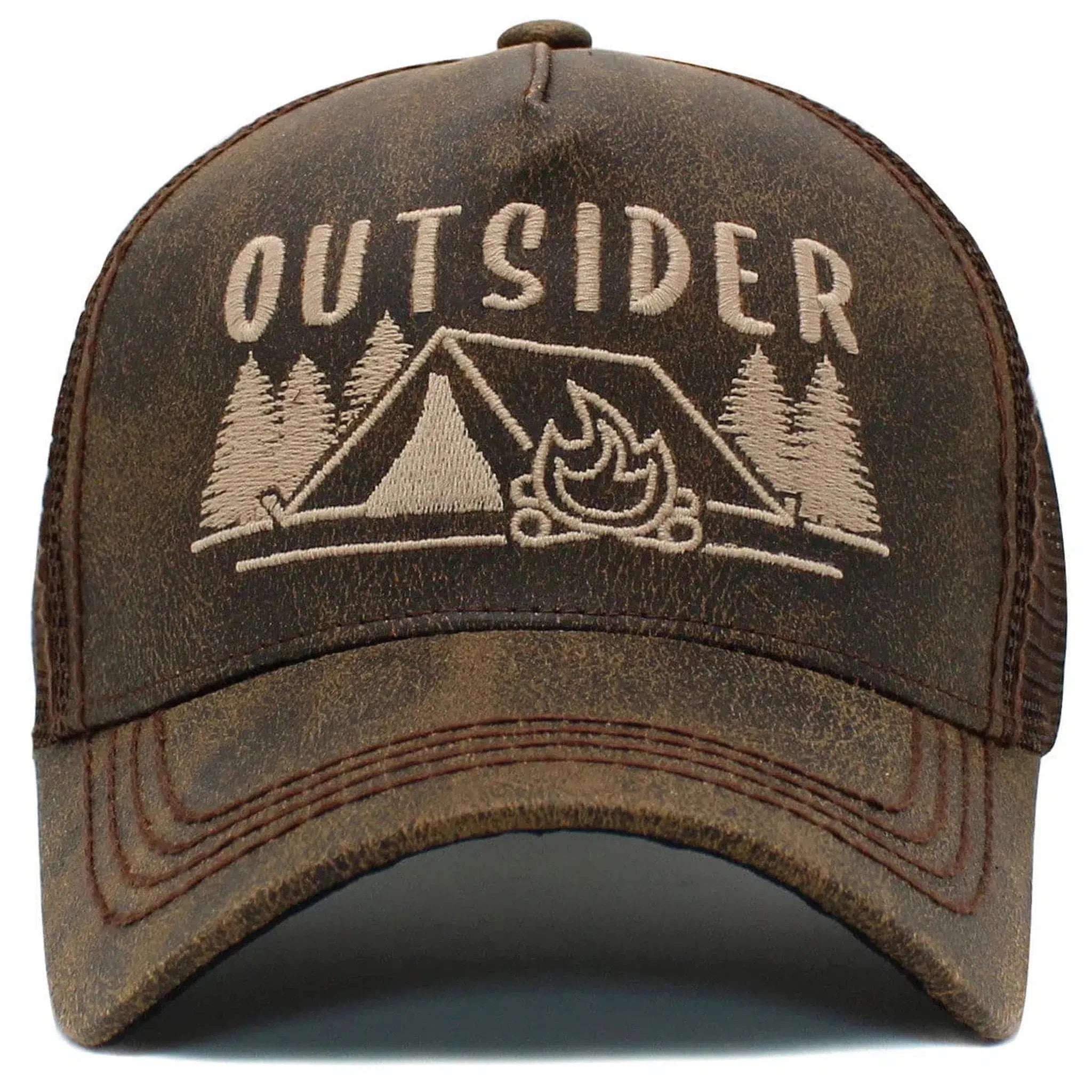 "Outsider" Nature & Camping Brown Meshback Trucker Style Hat by KB Ethos