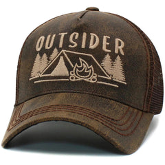 "Outsider" Nature & Camping Brown Meshback Trucker Style Hat by KB Ethos