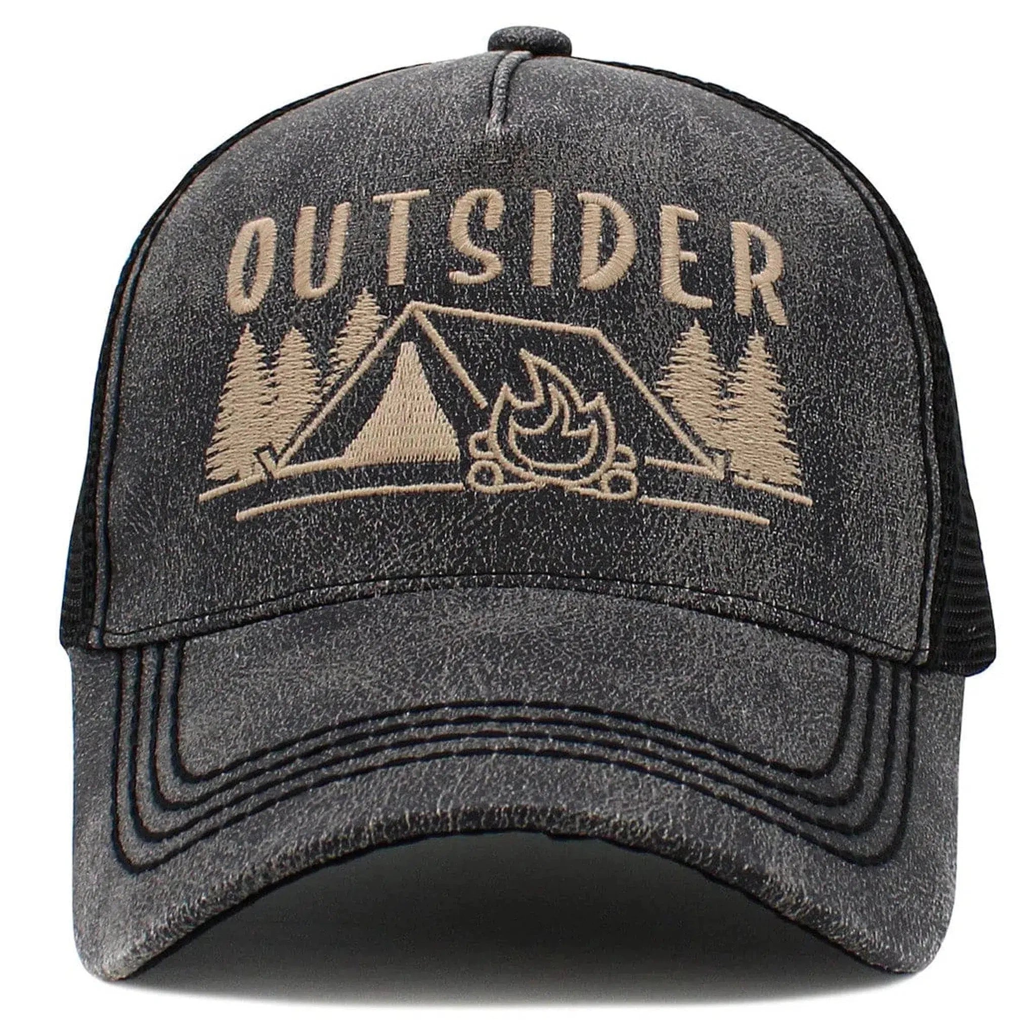 "Outsider" Nature & Camping Dark Gray Meshback Trucker Style Hat by KB Ethos