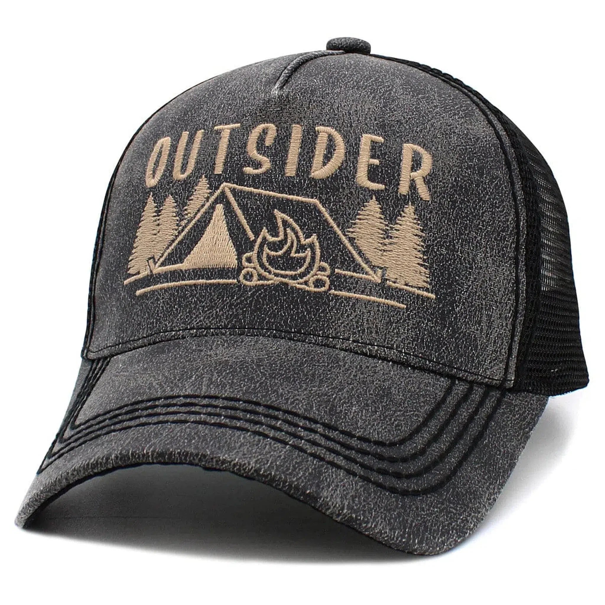 "Outsider" Nature & Camping Dark Gray Meshback Trucker Style Hat by KB Ethos