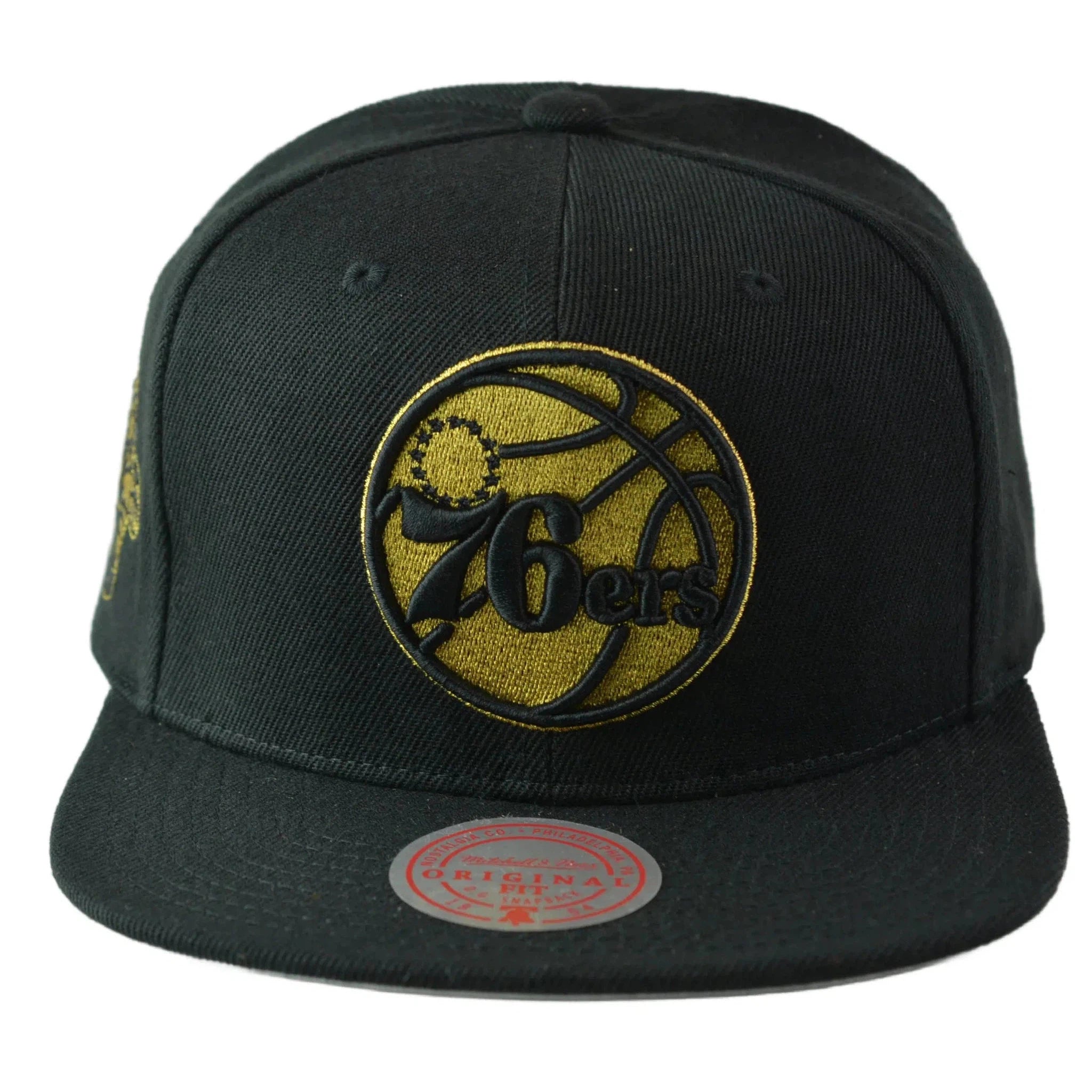 Philadelphia 76ers Metallic Gold NBA Team Logo Men's Black Snapback Hat by Mitchell & Ness